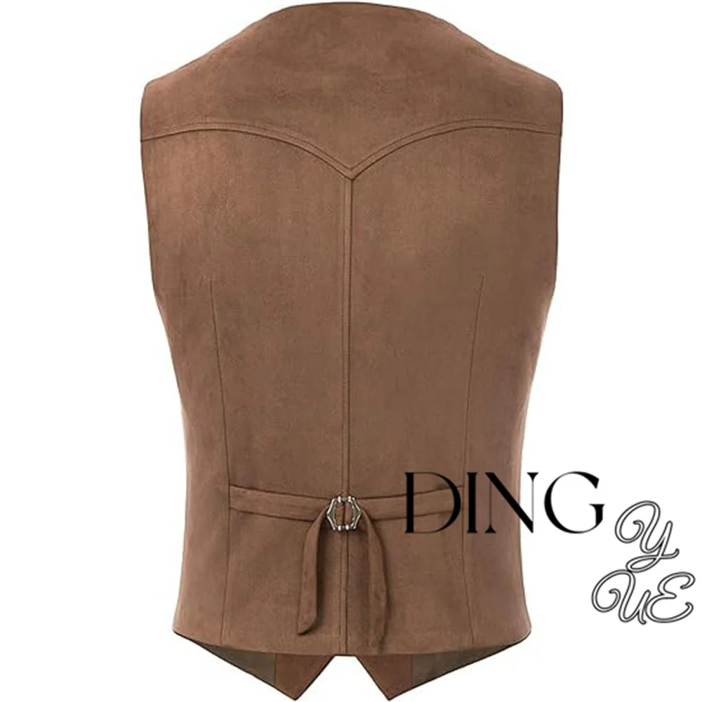 Jaqueta de couro masculino sem mangas, decote em v, botão, colete ocidental, casual