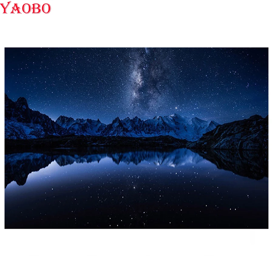 Milky Way Mountains Lake Painting Diamond Embroidery Full Display Full Square Diamond Painting 5D DIY Cross Stitch Rhinestones