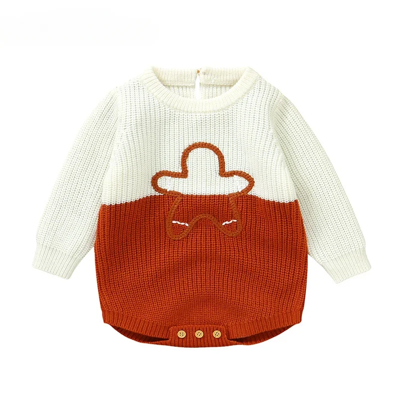 2024 New Baby Knitted Children Cute Embroidered Long-Sleeved Clothes Triangle Hatshirt Climbing Suit Autumn and Winter Sweaters