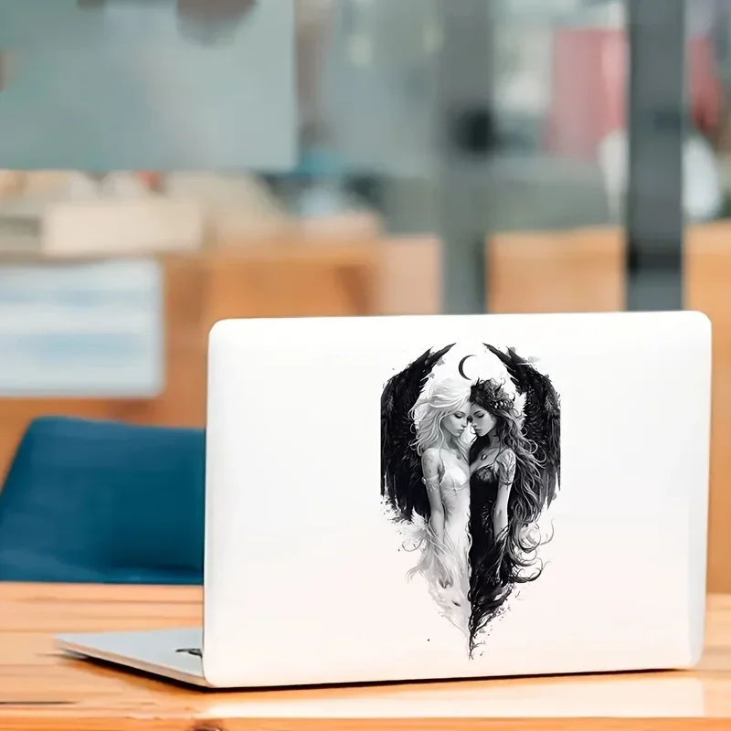 قطعة واحدة من ملصق Angelic المتباين الغامض - تصميم فني من الفينيل المقاوم للماء - دفاتر الملاحظات وأجهزة الكمبيوتر المحمولة ديكور فني غامض