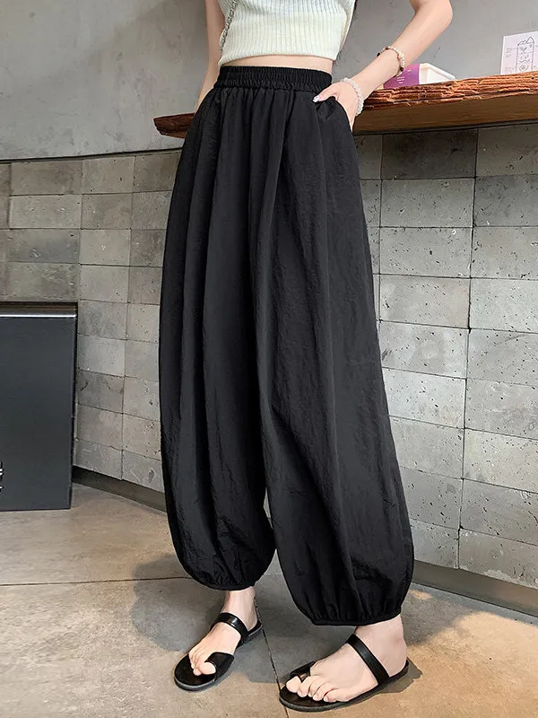 Ice Silk Quick Dry Harem Lantern Pants Women's Lightweight Loose Cover Hip Casual Nine Points Cuffed Lantern Pants