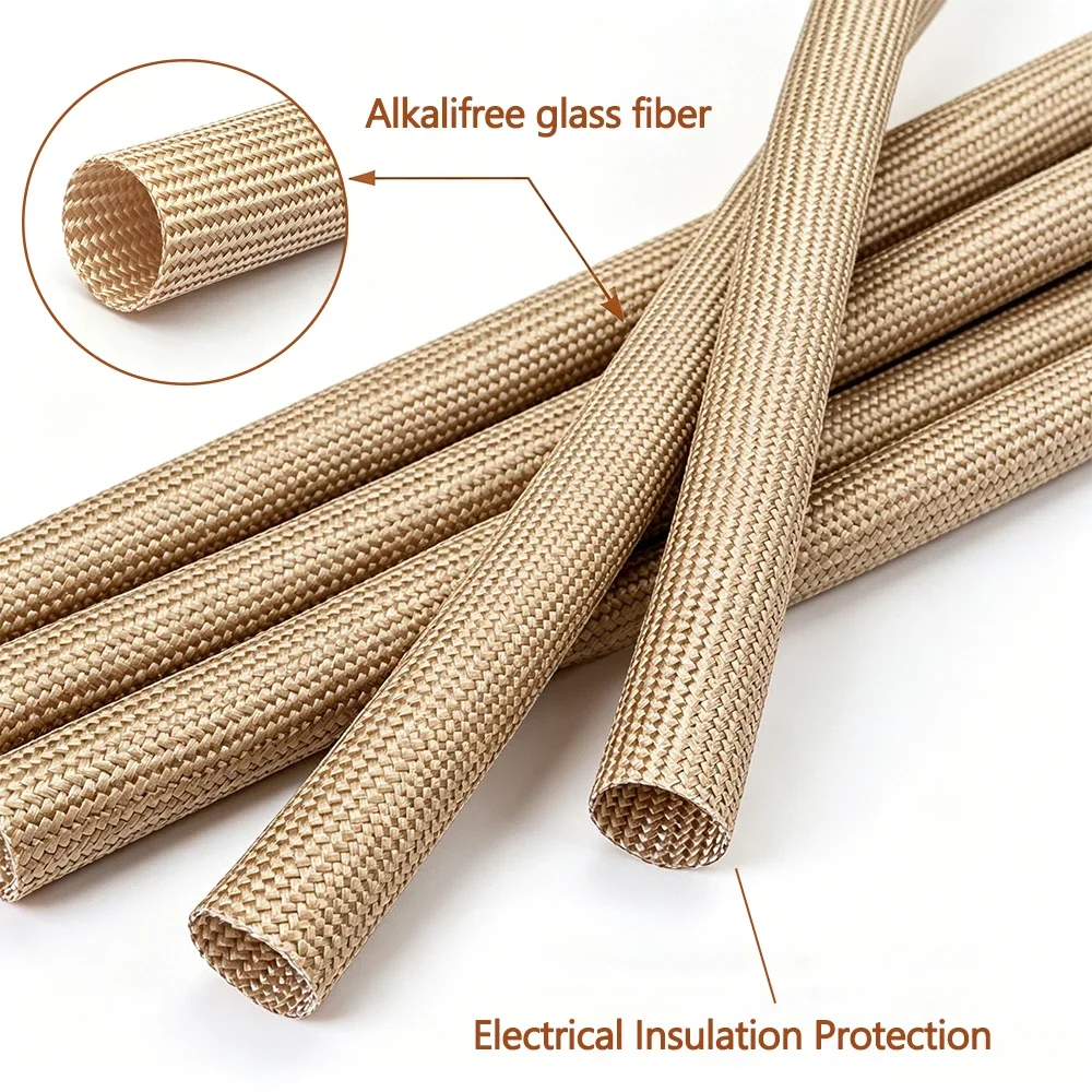 1~30mm Braided Fiberglass Sleeve Alkali Free 800 Deg.C Fire Resistant Anti-Corrosion Tube Industrial Equipment Wiring Protector
