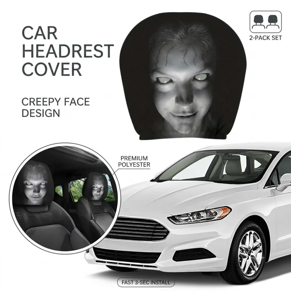 Halloween Horror Face Printing Car Headrest Covers Universal Elastic Car Seat Headrest Cover Dustproof Protective Sleeve