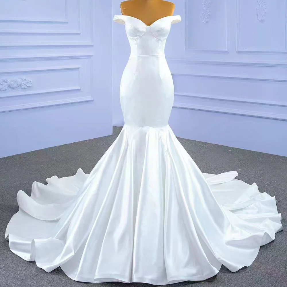 Customized Satin Robe Mariage Sweetheart Off Shoulder Lace Up Back Sheath Fit Wedding Dresse