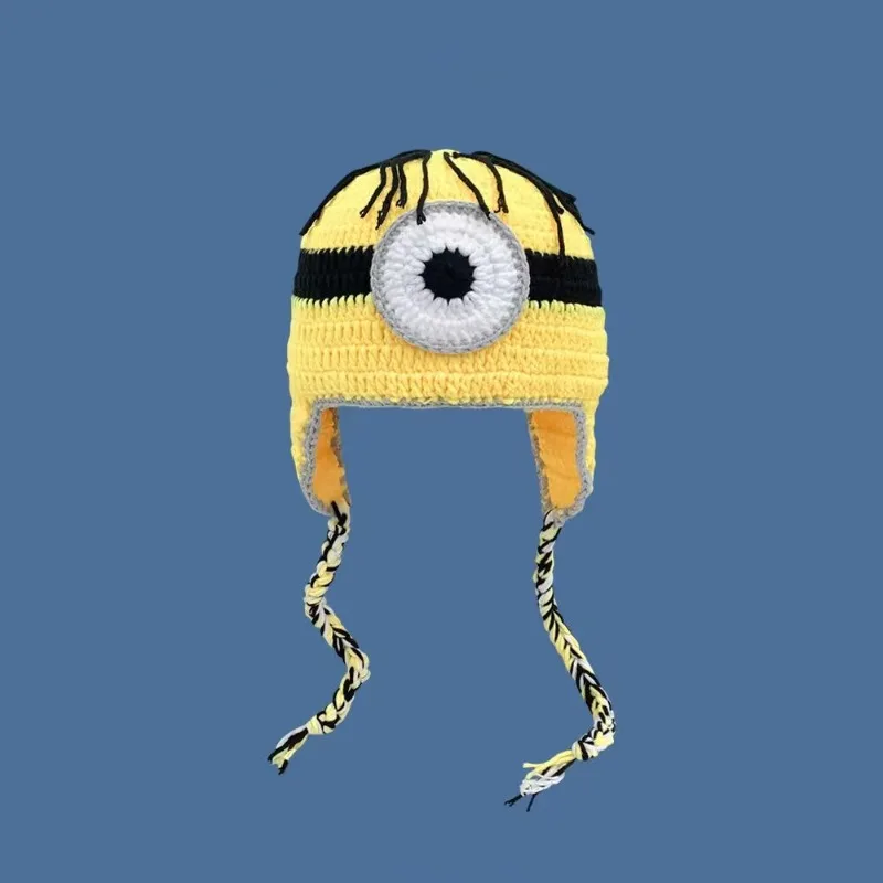 Minioned Hot New Handmade Crochet Ear Protection Hat Beanie Ski Mask Caps Beanie Accessories Hat with Earflaps Birthday Gifts
