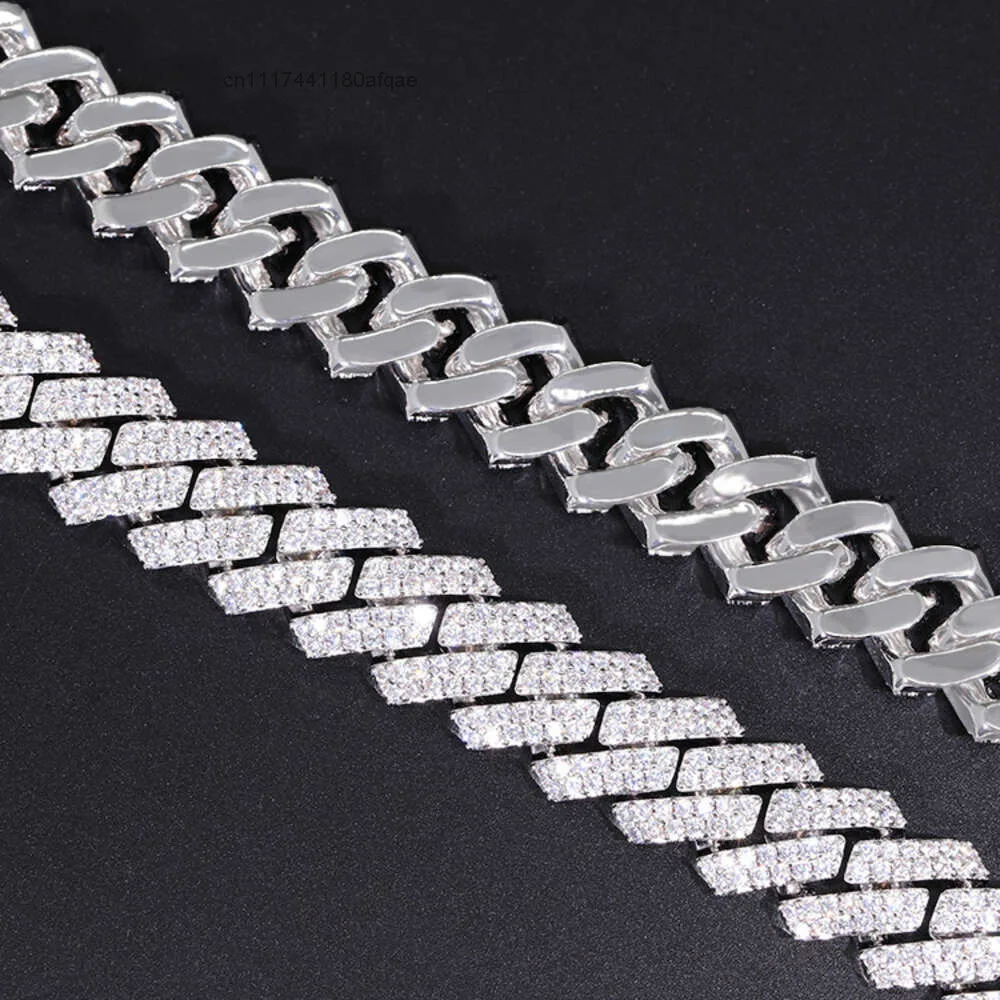 Customized Luxury 15mm 2rows S925 Silver Cuban Chain Necklace Passed Diamond Tester Bling Vvs Moissanite Iced Link.
