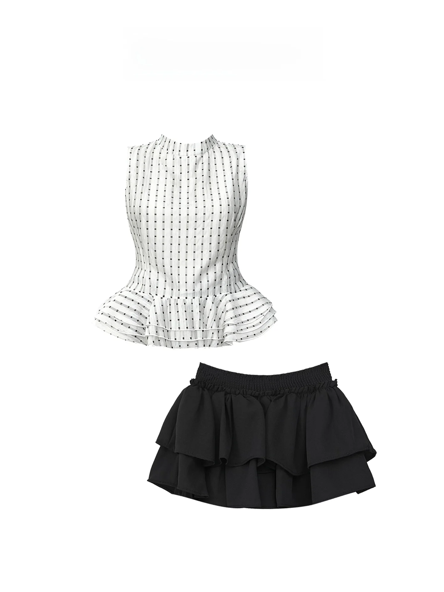 

HEZA plus Size Retro Floral Lace Top High Waist Puffy Skirt Set Women's Summer Slimming A-Line Midi Skirt Casual Outfit