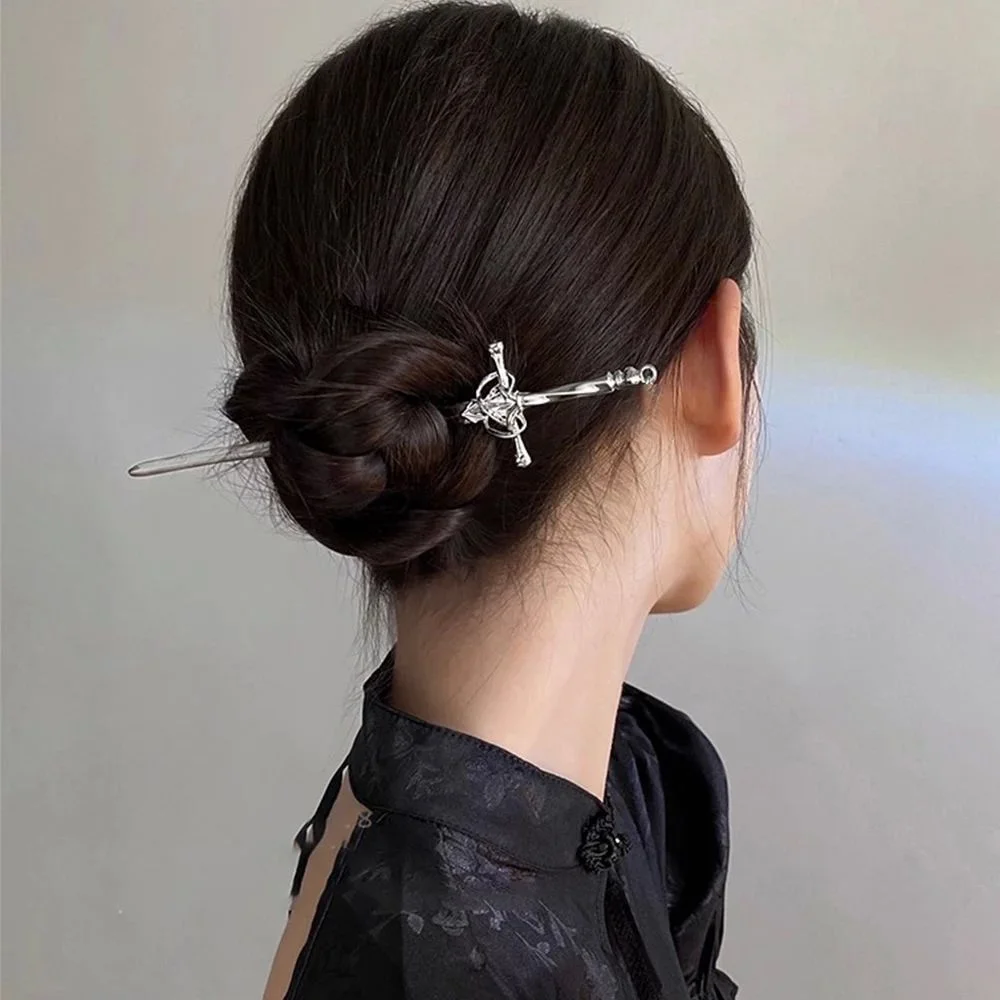 New Chinese style antique alloy sword hairpin, elegant hair accessory updo hairpin simple and modern long sword hairpin image 2