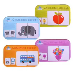 Cognitive Puzzle Toys para crianças, cartas de correspondência, caixa de ferro, carro, fruta, animal, vida, bebê, criança, 32pcs