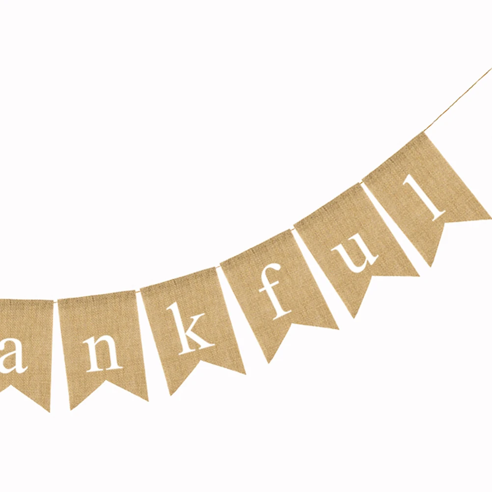 

Thanksgiving Pull Flag Burlap Banner Linen Hanging Swallowtail Letters Wall Window Mantel Table Festive
