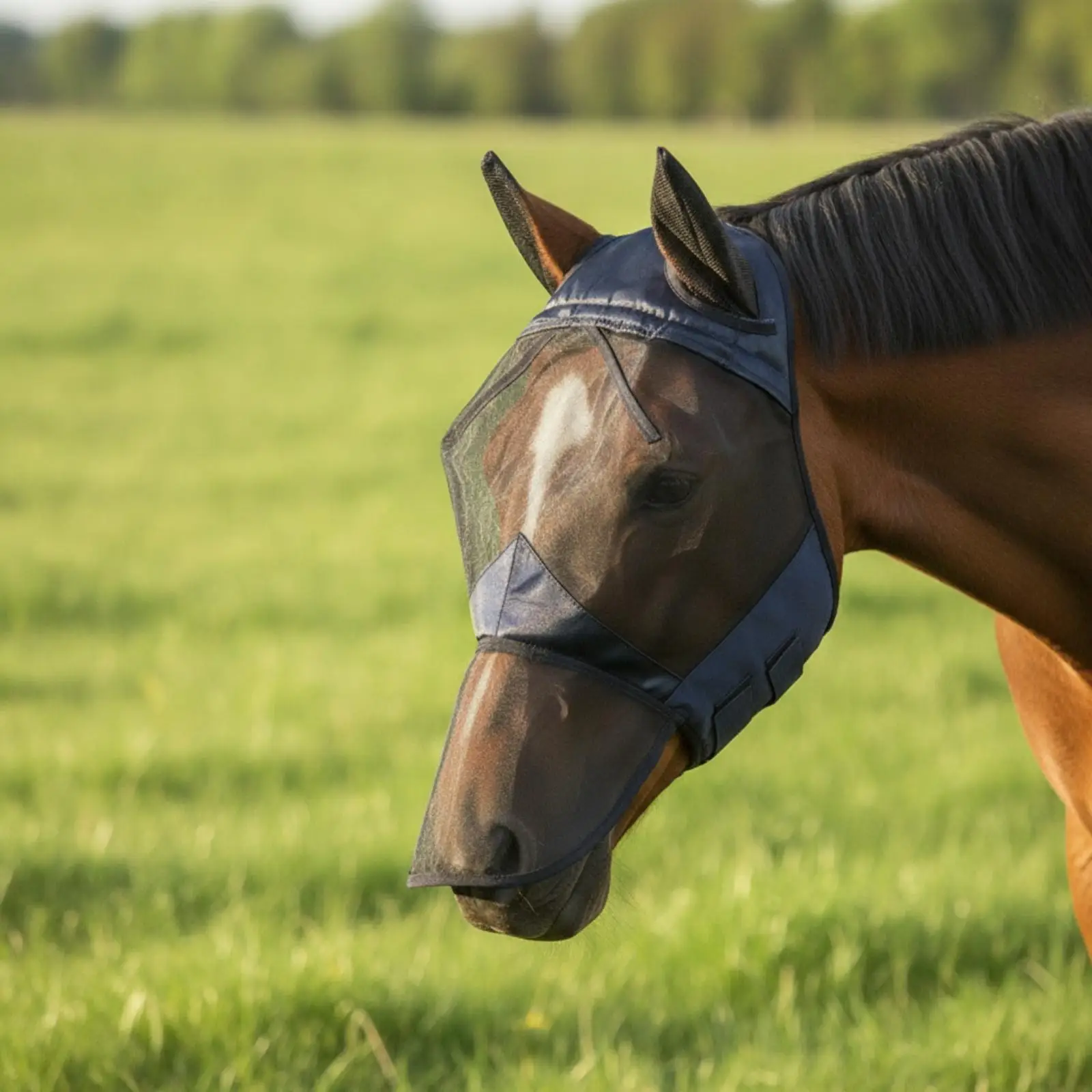 Mesh Horse Hood Breathable Horse Hood with Ear Holes Adjustable for Horses, Outdoor, Stable, Riding