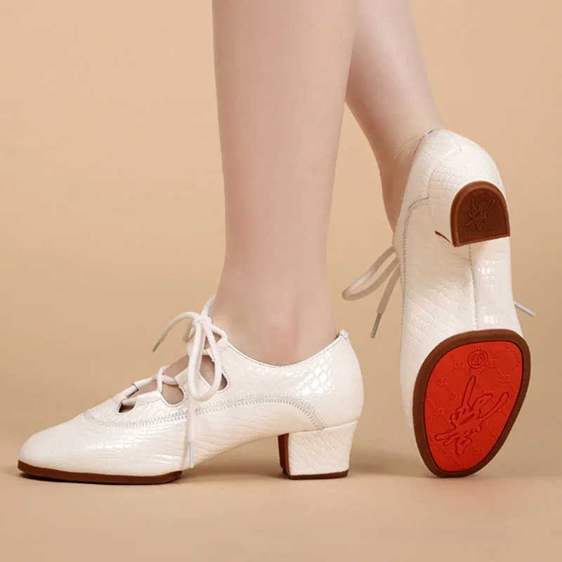 

Latin Dance Shoes Women Adult Genuine Leather Mid Heel Soft Sole Indoor Outdoor Sneaker Summer Ladies Square Dance Shoes