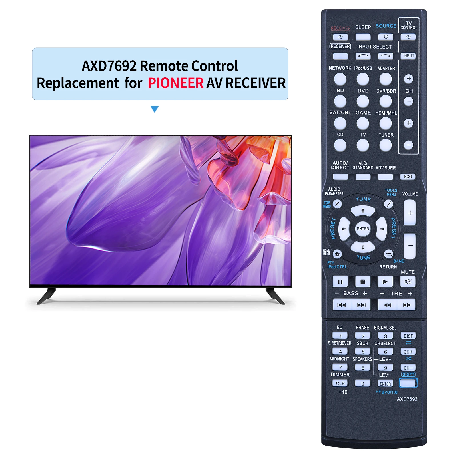 New AXD7692 For Pioneer AV Receiver Remote Control VSX-823-K VSX-828-S VSX-528-S