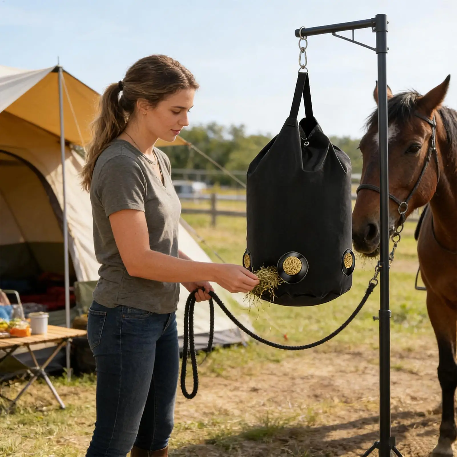 

Hay Bag Large Capacity Large Storage Container Large Opening Horse Slow Feeder For Stable Pasture Farm Outdoor Stall Tack Room