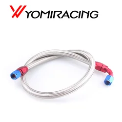 YOMI 1 Meter AN10 Stainless Steel Braided Turbo Oil Hose Line with Installed Straight Elbow Swivel Hose End Fitting