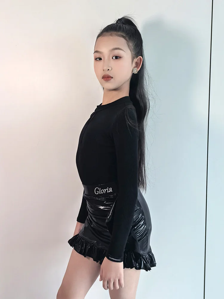 ชุดเต้นลาตินฤดูหนาวปี 2025 สำหรับเด็กผู้หญิง ชุดแสดงเต้นรำสีดำ แขนยาว ชุดฝึกซ้อมเต้นชาช่า รุ่น VDL4821