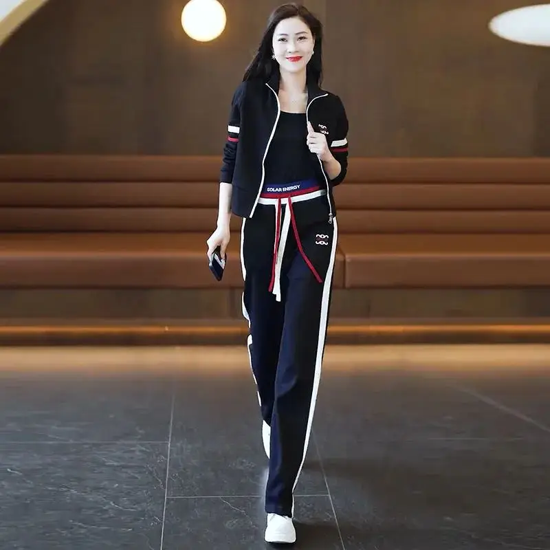 Fashion casual straight leg pants sportswear women's set 2024 autumn new age reducing running suit two-piece set