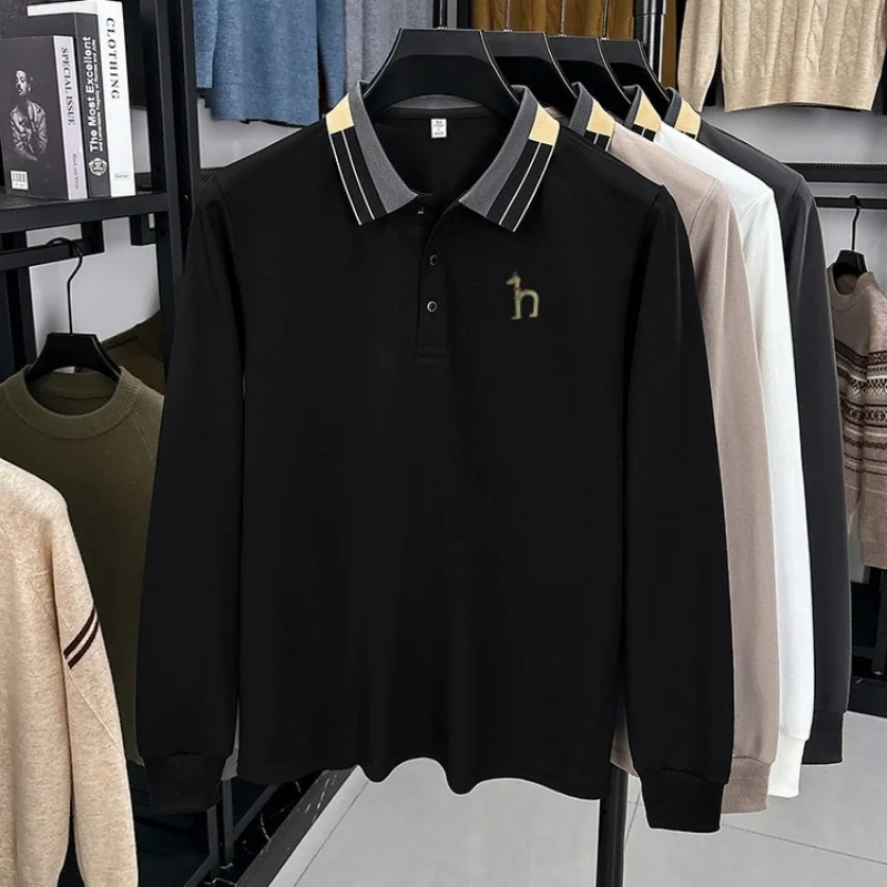 Original Design Herren-Poloshirt mit Revers, Herbst-Neuheit, Einfarbig Bedrucktes Langarm-T-Shirt, Hochwertige Business-Freizeitkleidung für Herren – Detail 8