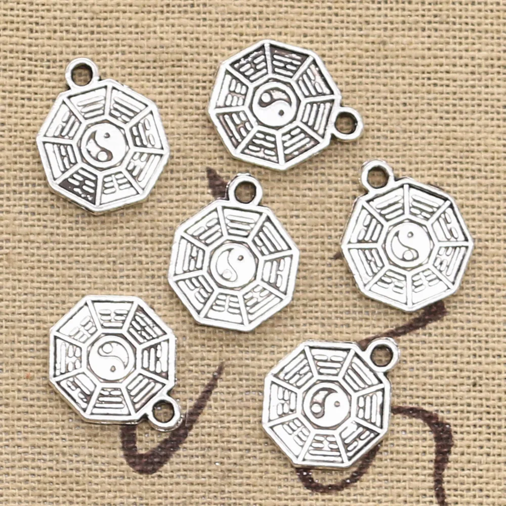 30pcs Charms Eight Diagrams Yin Yang 15x12mm Antique Silver Color Pendants Tibetan Findings DIY Handmade Making Craft