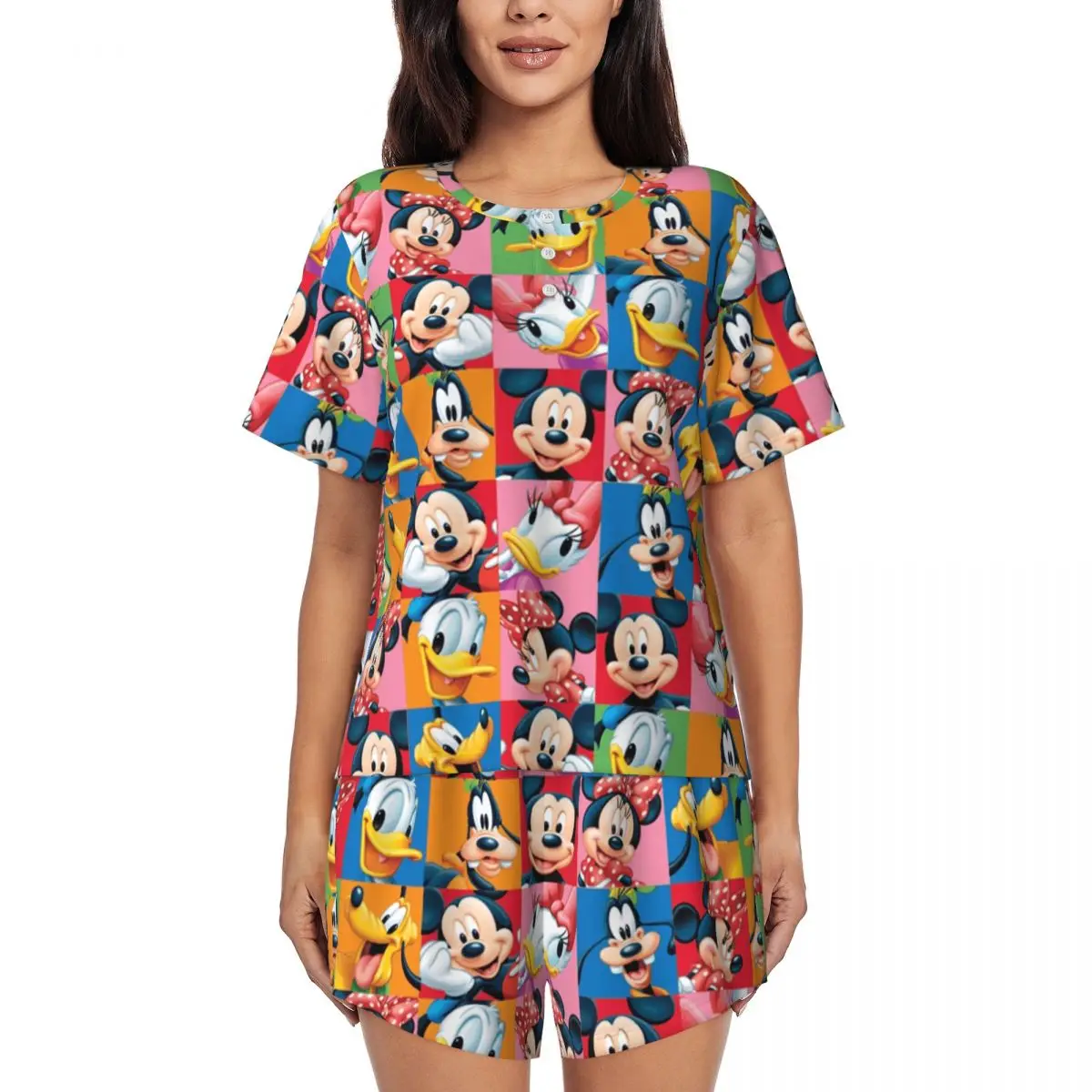 

Custom Cartoon Animation Minnie Mickey Mouse Pajamas Set for Women 2 Piece Short Sleeve Sleepwear Loungewear PJS Shorts Sets