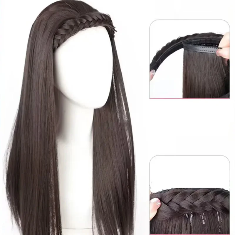 Chinese Ancient Wig  Women Hanfu Wigs Headdress Photography Dance Accessory   Wigs Black For Women Integrated Hair bun  High tem