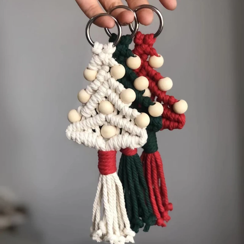 

Macrame Christmas Keychain Tree Colourful Handwoven Boho Decoration Bohemian Decor For Living Room Kids Baby Gift Key Chain
