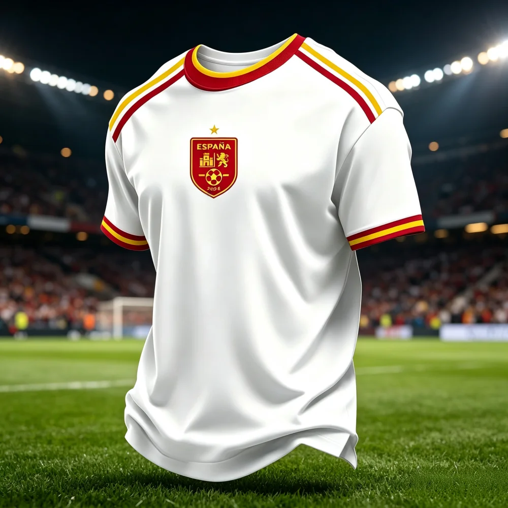 Spain  Fans Football Jersey White 3D  Classic Style Fashion Light and Thin Quick Drying Sports Casual Men's Family Kids Tees