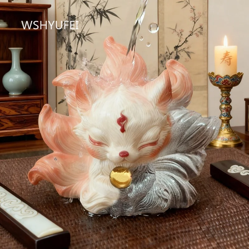 Colorful Nine Tailed Fox Ornament Chinese Style Large Size Tea Pet Household Desktop Decoration Resin Crafts Fox Tea Play