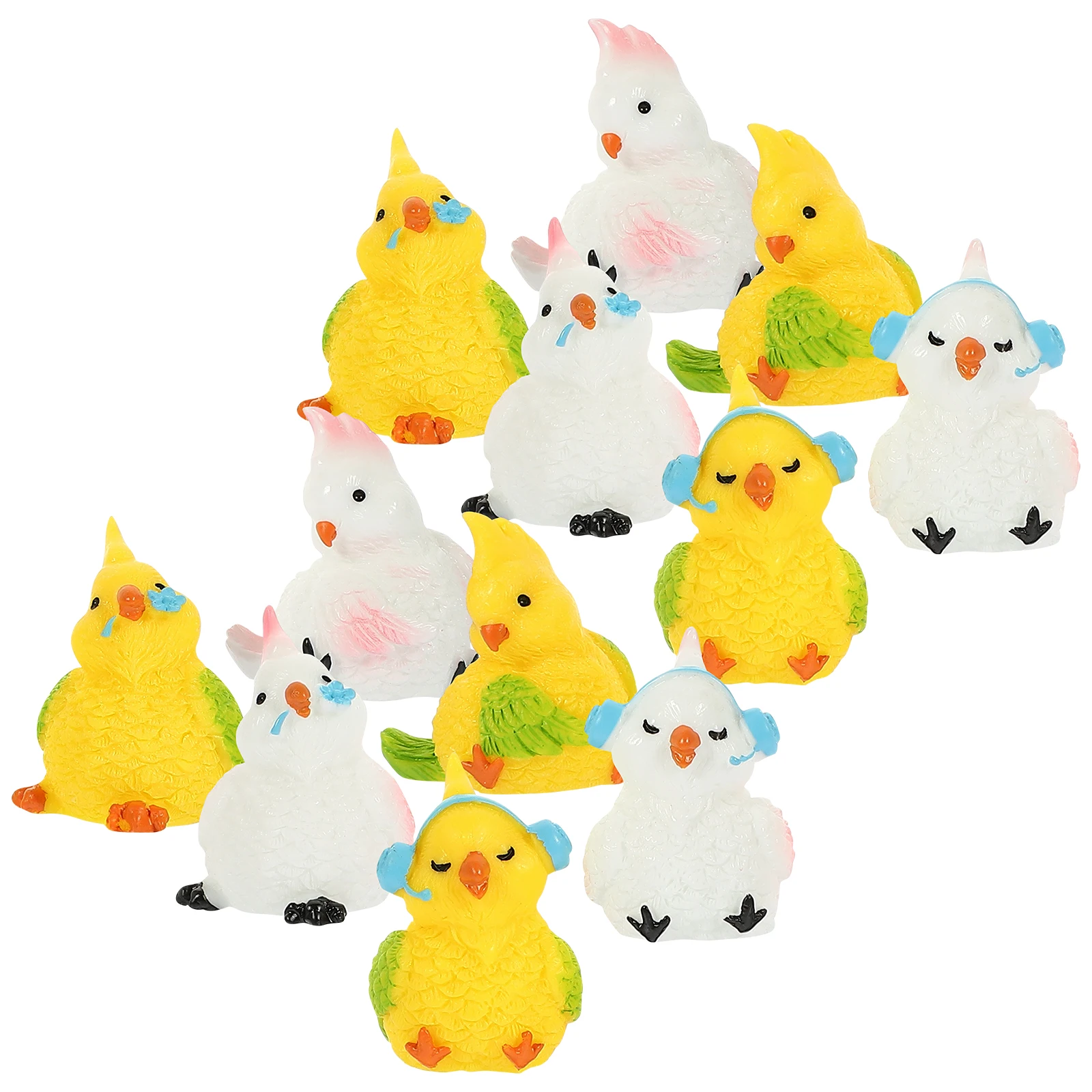 

12 Pcs Bird Figurines Resin Cartoon Miniature Decor Bright Colorful Statues Photo Props Small naments Desk Garden Accessories