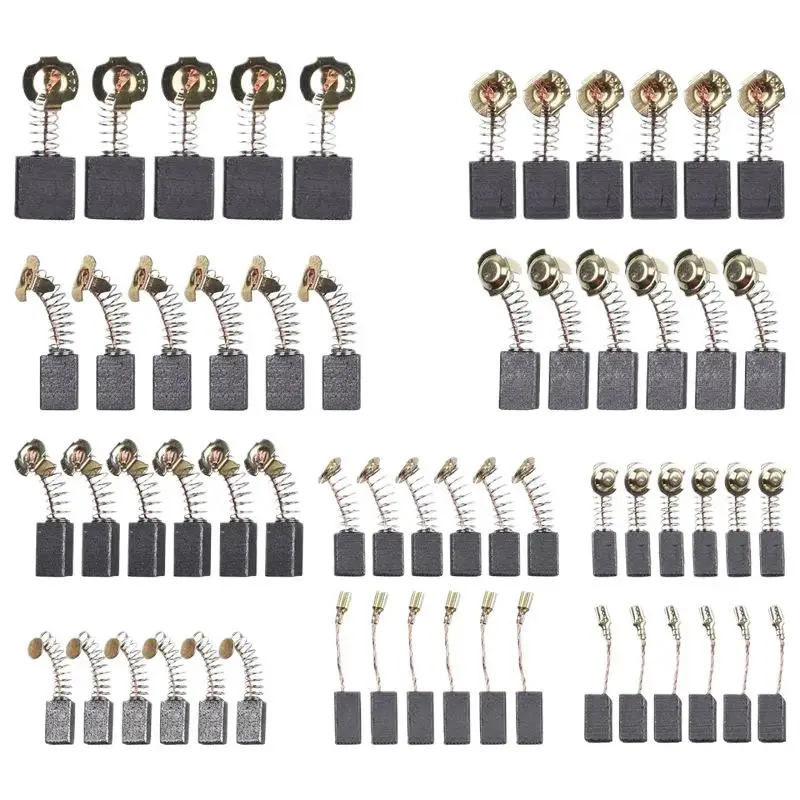 60Pcs Carbon Brush Set with 10 Different Types for Electric Power Tools Replacement Motor Brushes for Angle Grinder Drill Saw