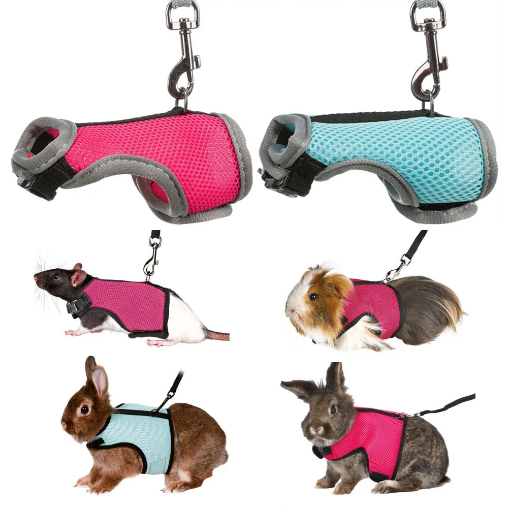 Adjustable Pet Chest Strap With Leash Soft Mesh Harness Small Rabbits Rat Vest Leashes Set Elastic Rabbits Accessories Lapin