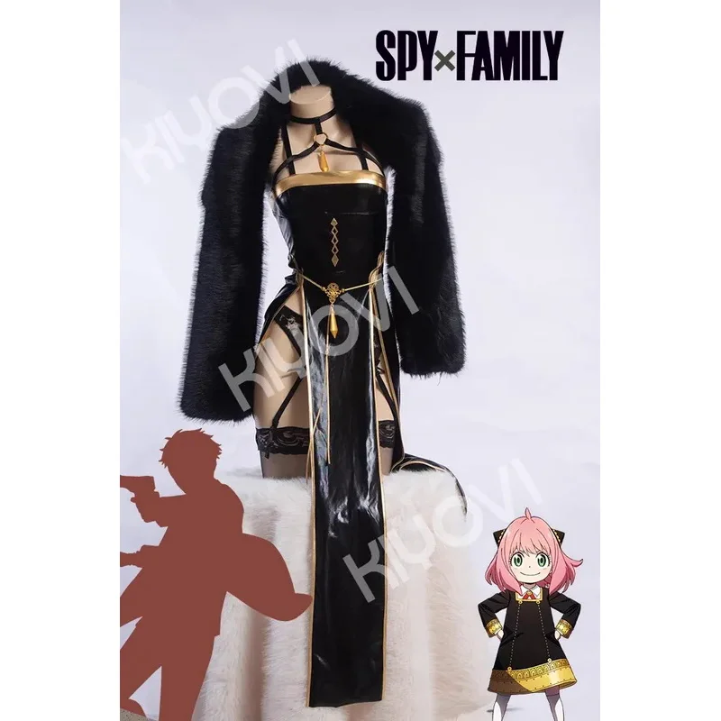 Anime SPY FAMILY Seizoen 2 Volwassen Anya Forger Cosplay Kostuums Zwart Sexy Lederen Jurk Halloween Vrouw Uniform Sjaal Kanten Handschoenen