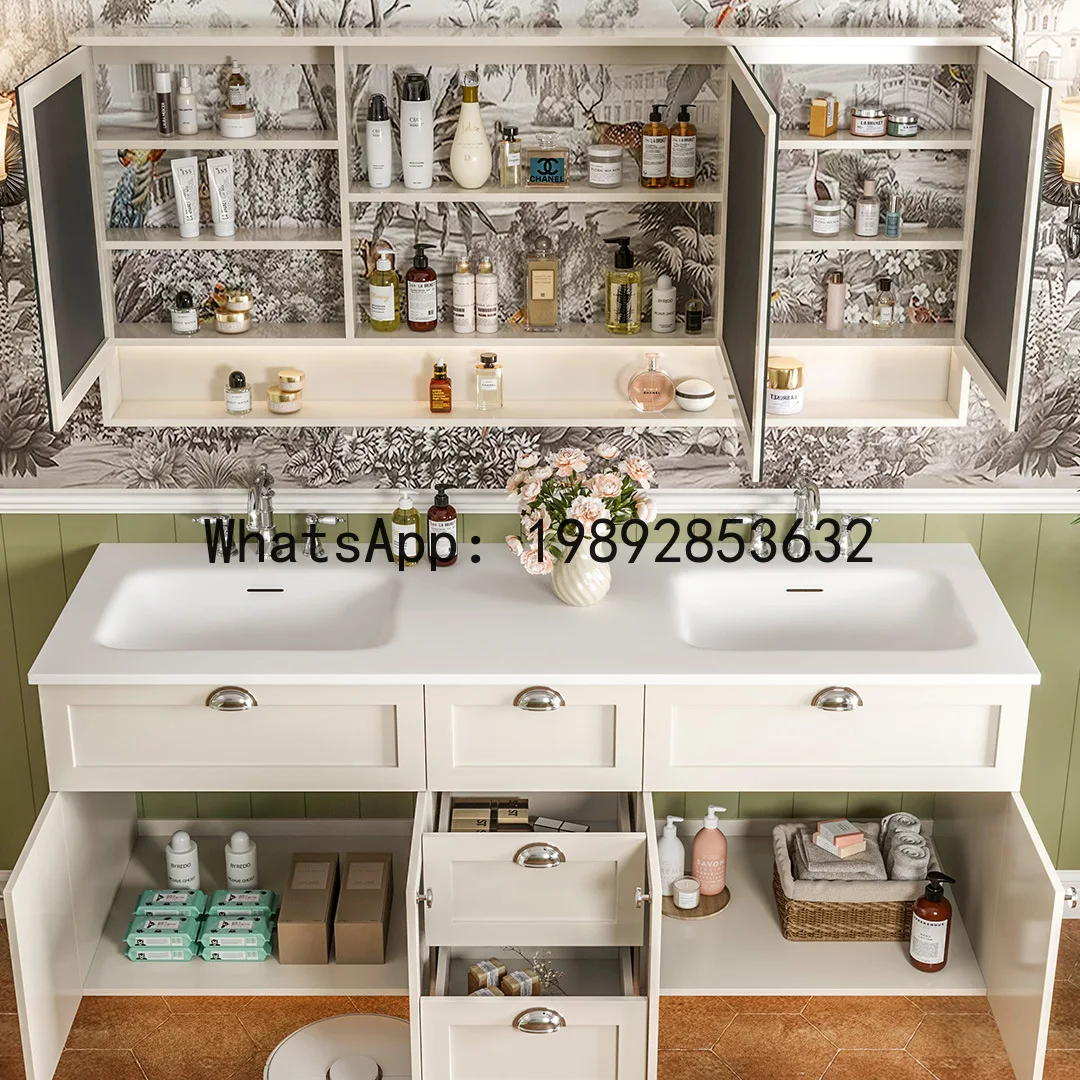 Integrated Double Basin Double Faucet Enlarged Basin Oak Bathroom Cabinet Combination Wash Basin