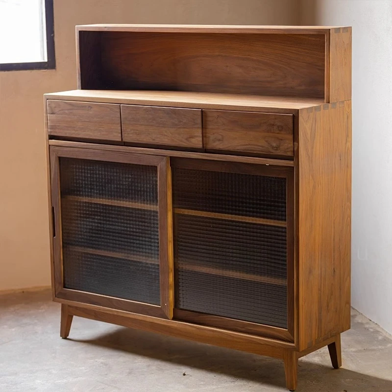 Pure solid wood dining side tea cabinet multi-functional creative edge modern simple storage drawer wine cabinet