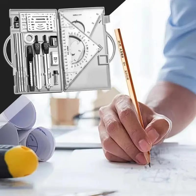 

Drafting Kit Metal Rulers And Compasses Geometry Kit Triangle Ruler Compass Protractor Set Drafting Supplies Architecture