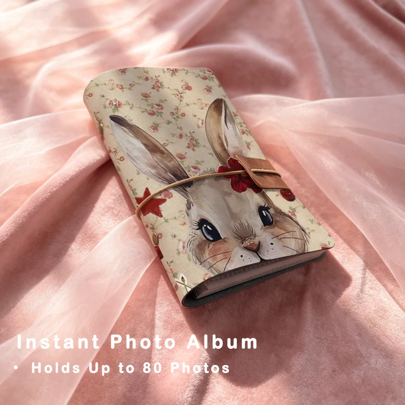 Cute Bunny Print PU Leather Photo Album 80 Pockets Portable Mini Instant Camera Photo Book Travel Picture Organizer For Instax