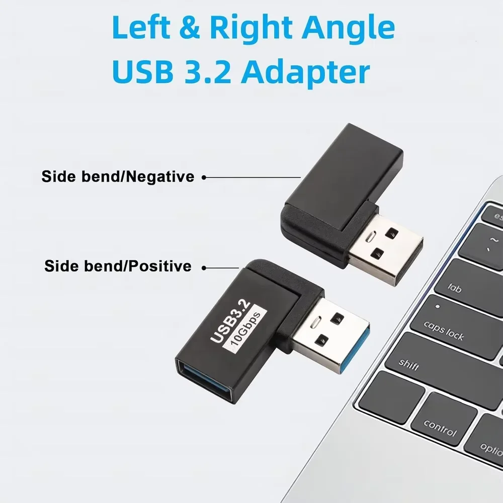 90 Degree USB 3.0 Extension Adapter Left and Right Angled USB-A Male to Female Connection Converter for Laptops, Wall Chargers
