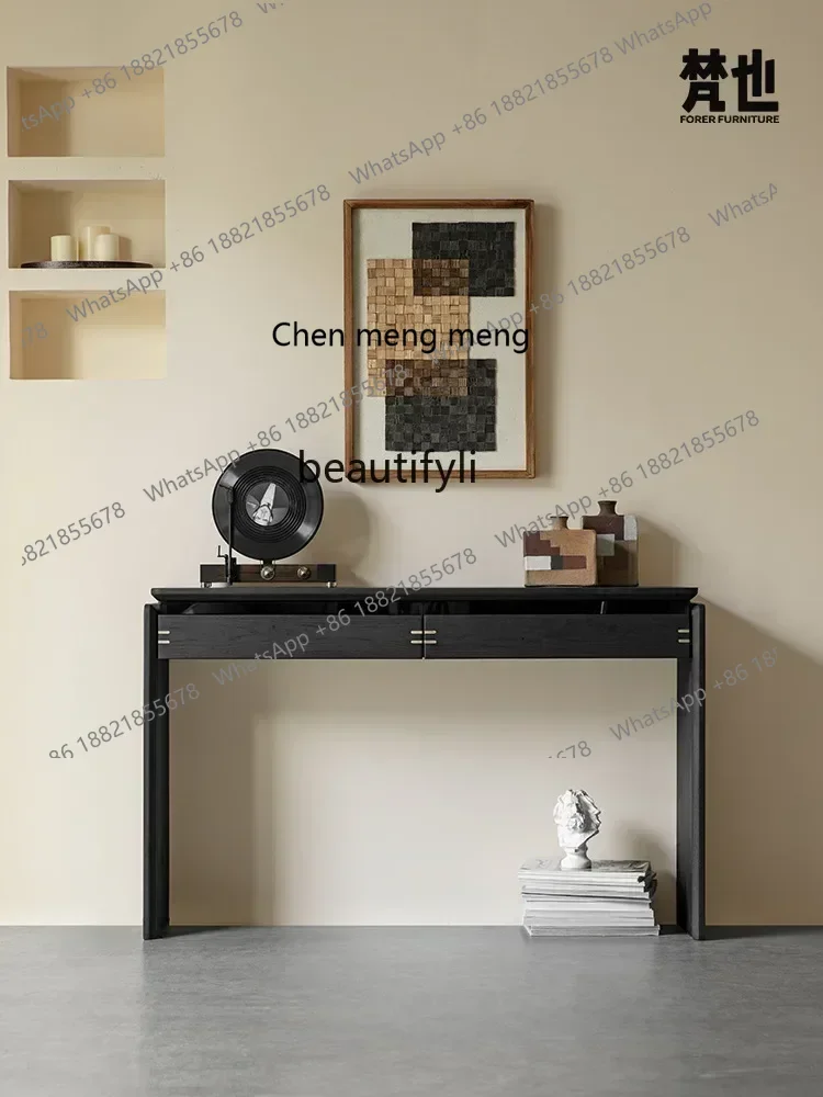 D06 Solid wood porch cabinet against the wall Black extremely narrow table strip case Bedroom minimalist dresser rack