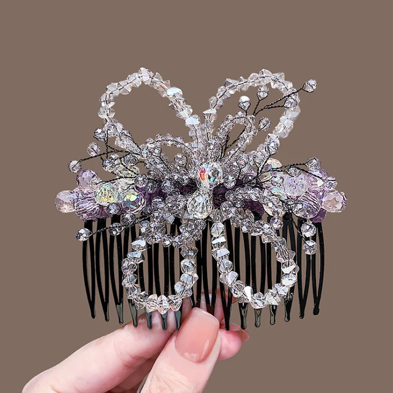 

Super Fairy Dreamy Purple Crystal Butterfly Hair Combs Korean Style Sweet Handmade Hair Accessories and Headwear Hair Bangs Clip