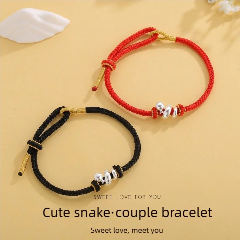 

S999 Pure Silver Red String Bracelet 2025 Zodiac Snake Handmade Adjustable Couple Bracelet Lucky Charm Jewelry Gift Wholesale
