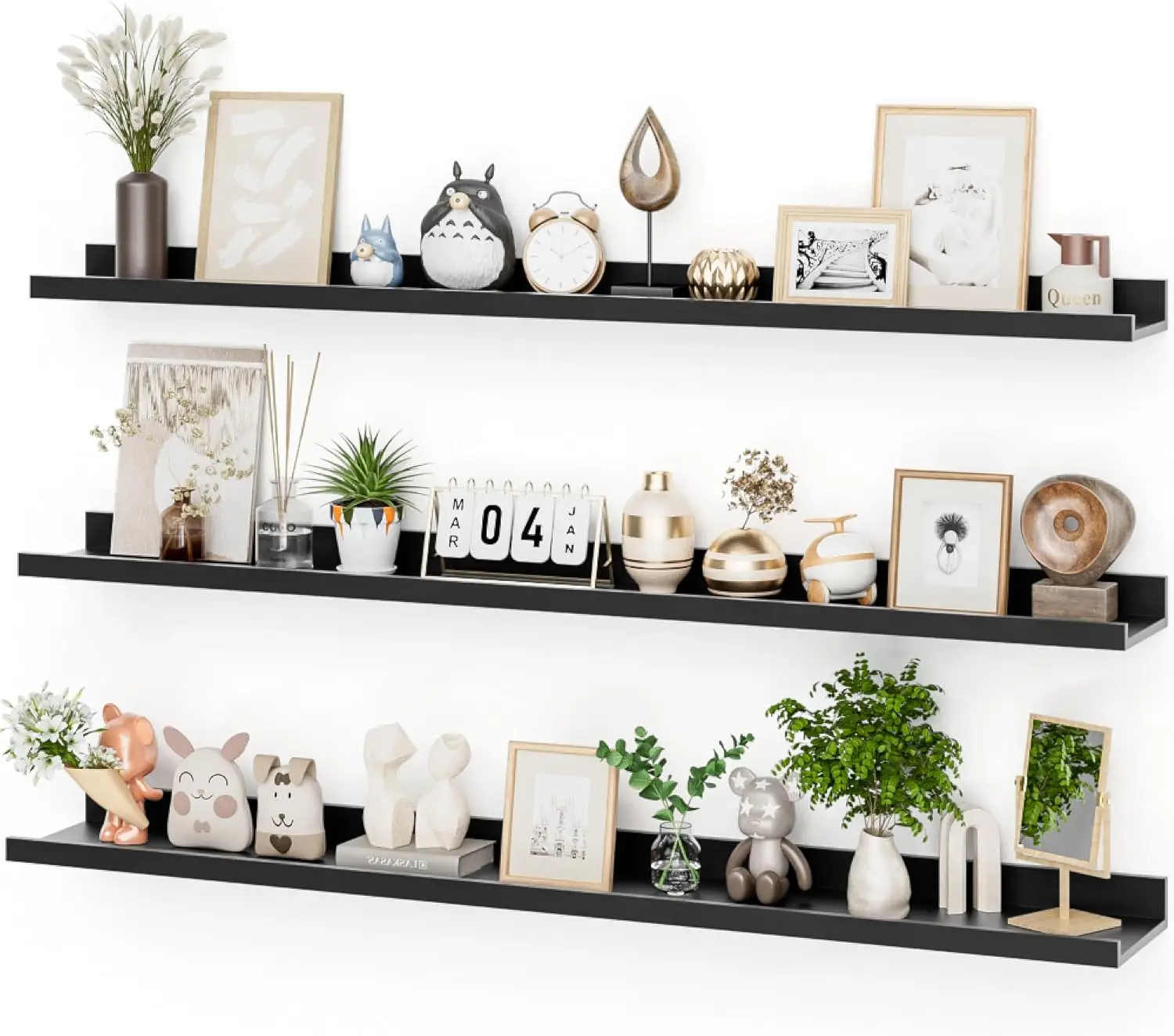 

48-дюймовая плавающая полка, набор из 3 предметов с губами, черные настенные полки для гостиной, спальни, детской комнаты