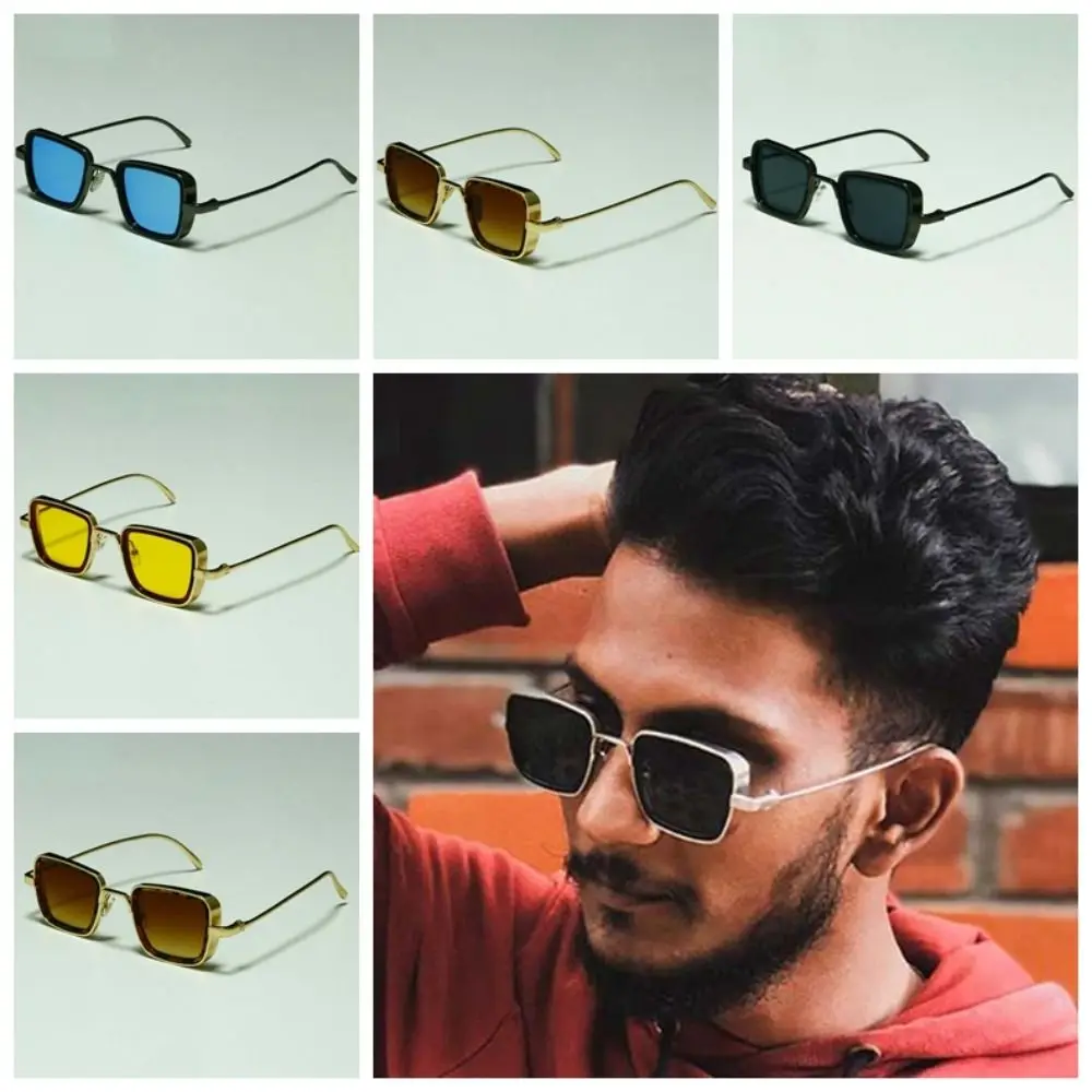 

PC Lightweight Retro Square Sunnies Gradient Indian Style Unisex Polarizing Lens Sunglasses Waterproof HD Anti-UV Glasses Gift