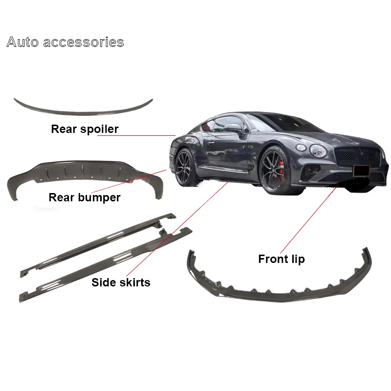 for  Modification And Upgrading W12 Carbon Fiber Body Kit Front Lip Side Skirt Rear Lip For Bentley Continental GT