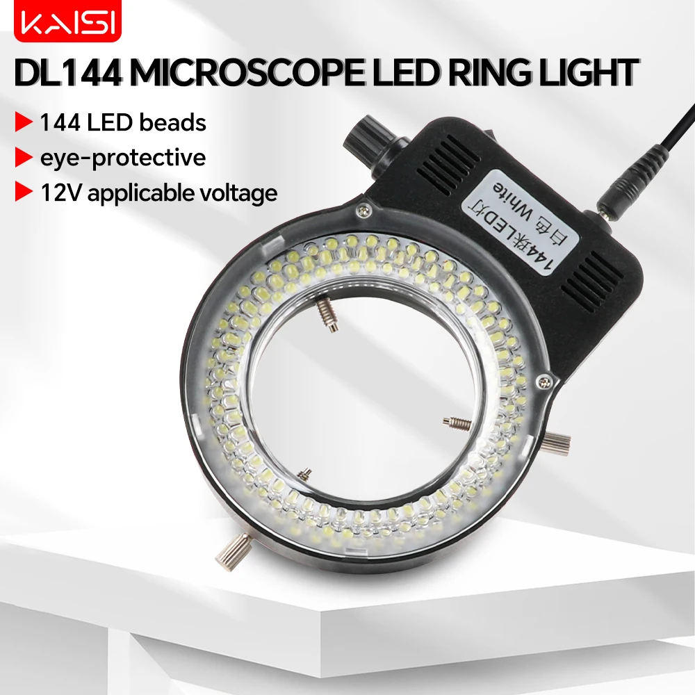 Adjustable 144 LED Ring Light Ultra-bright Lamp with 1V-240V AC Power Amplifier Adapter for Industrial Stereo Microscope220/110V