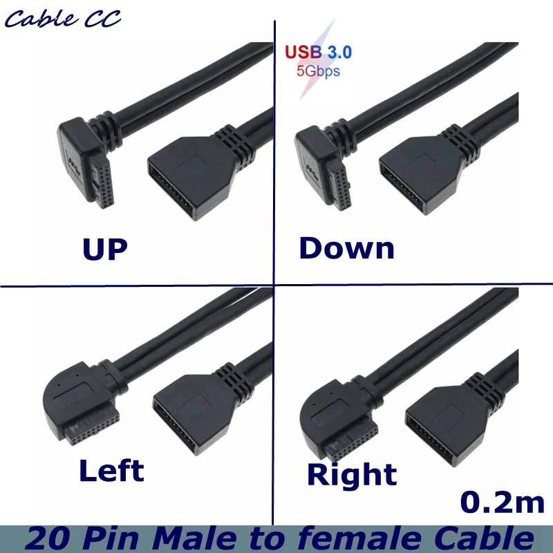 5Gbps Chassis Front Elbow 90 Degree 20Pin 19Pin Extension Cable Motherboard F-USB3.0 pin IDC Male to Female M/F Data Cable