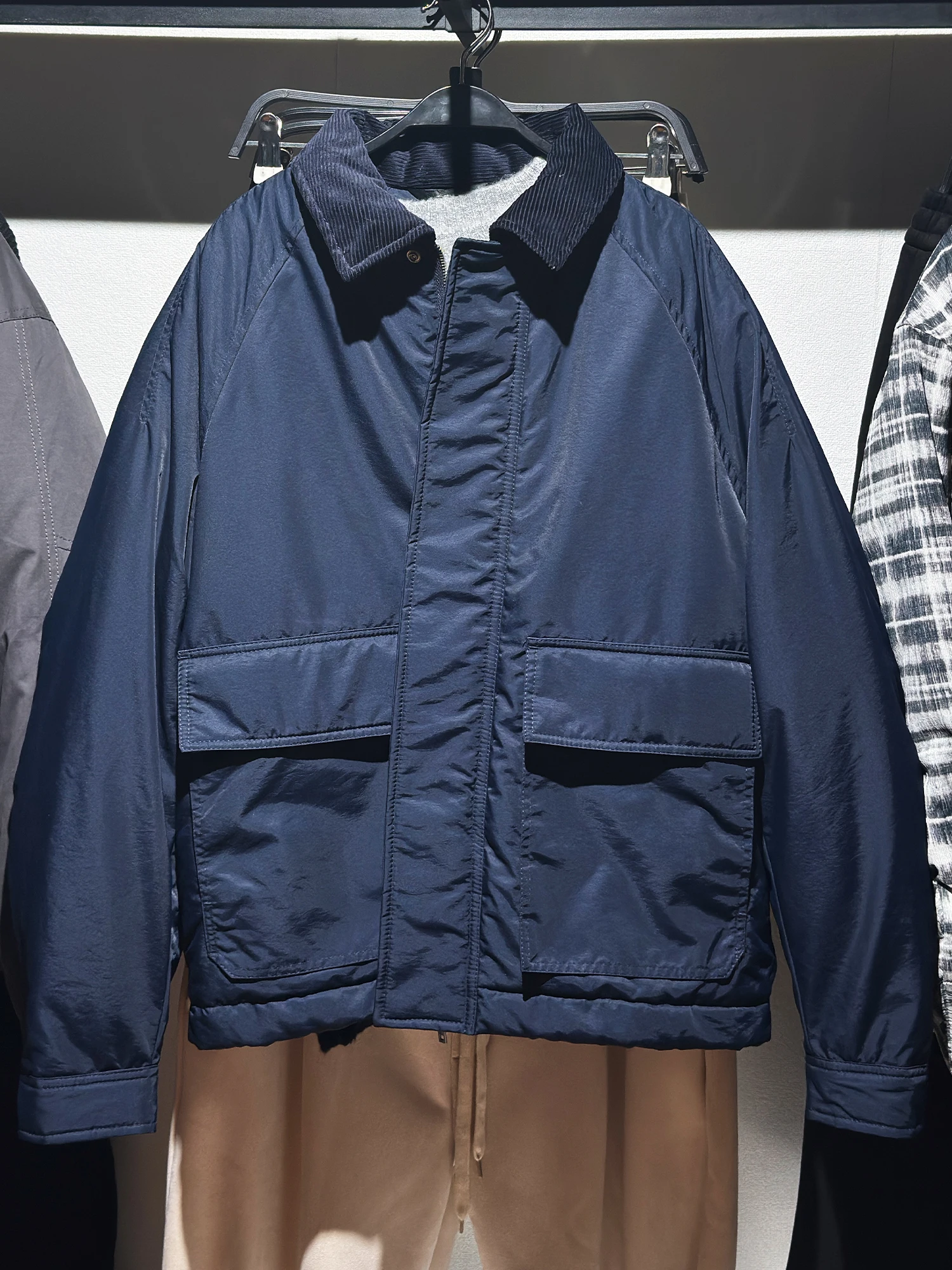 

Autumn Winter Men's Jaet Coat Collar ket Decor Splicing Design Casual Loose Fit Long Sve Zipper Closure Color