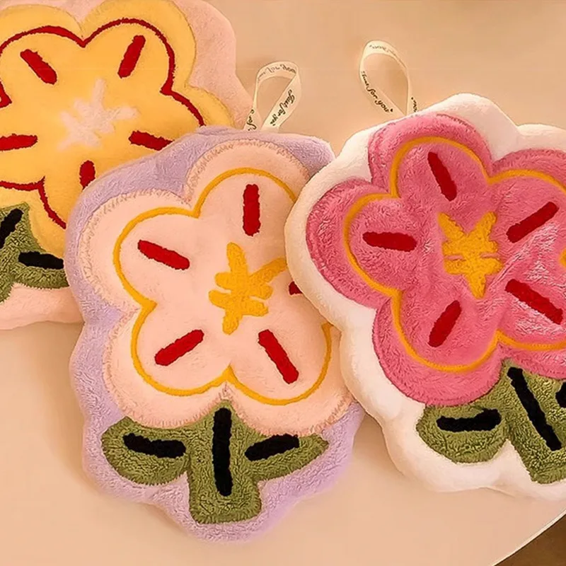 Rich Flower Hand Wipes Cute Cartoon Hanging Water Absorbent Thick Handkerchiefs for Home Kitchen Kitchen Use Hair Drying Hands