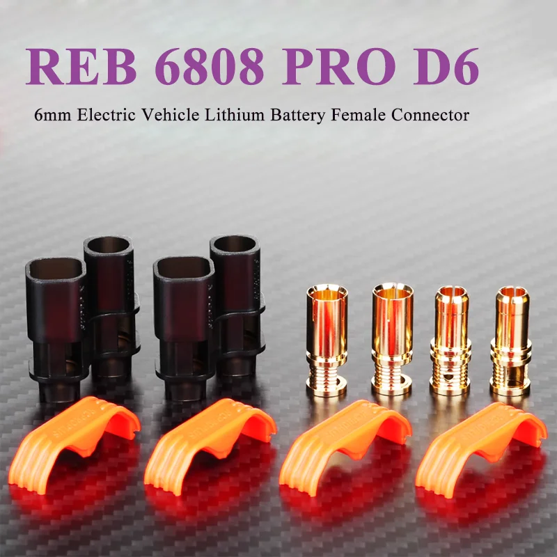 Gold-plated 200A REB 6808 PRO D6 Plug 6mm Electric Vehicle Lithium Battery Female Connector No Soldering Required Banana Socket