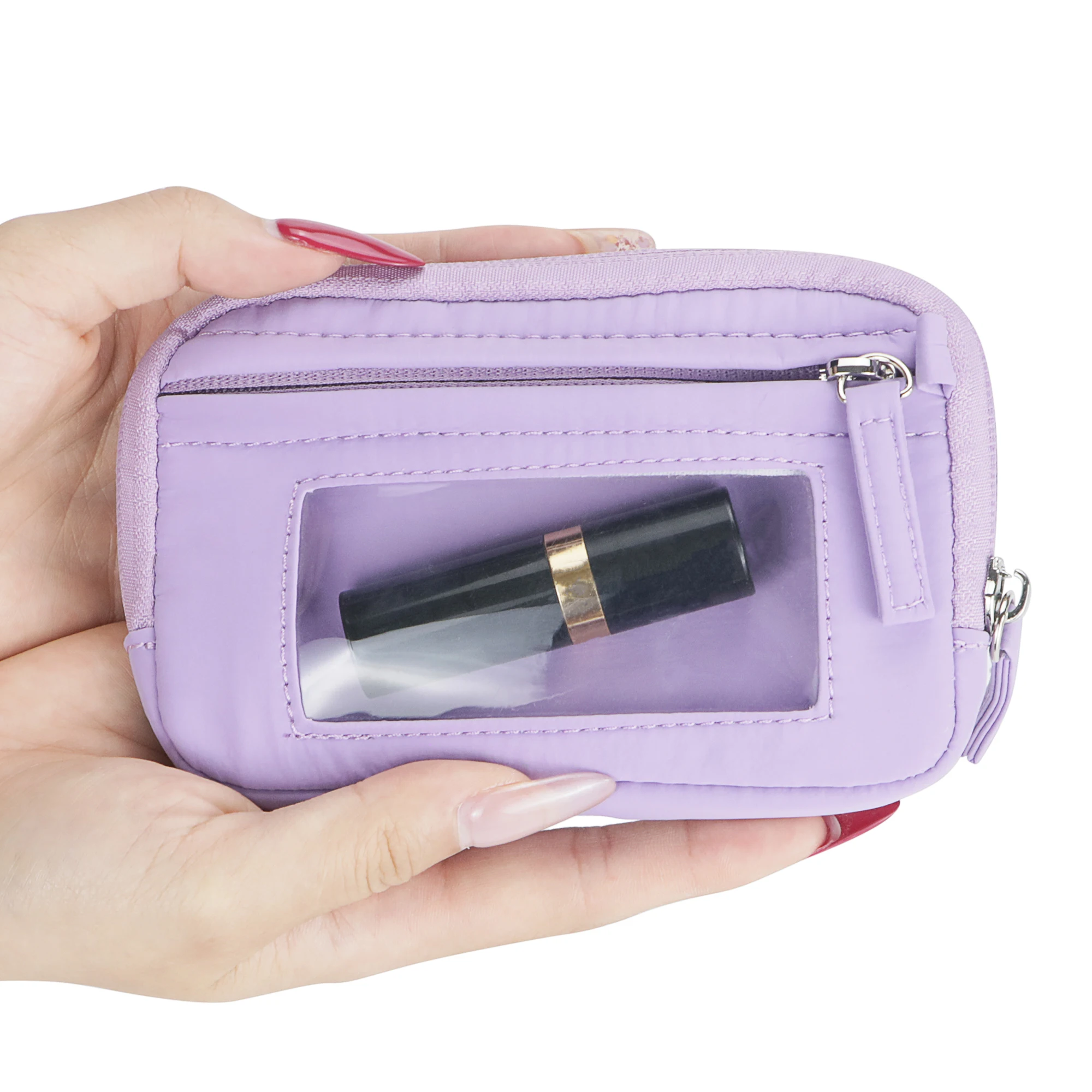 QuestAll Portamonete RFID impermeabile da donna, portafoglio da viaggio in nylon leggero con cinturino da polso, porta carte multi-cerniera 9102