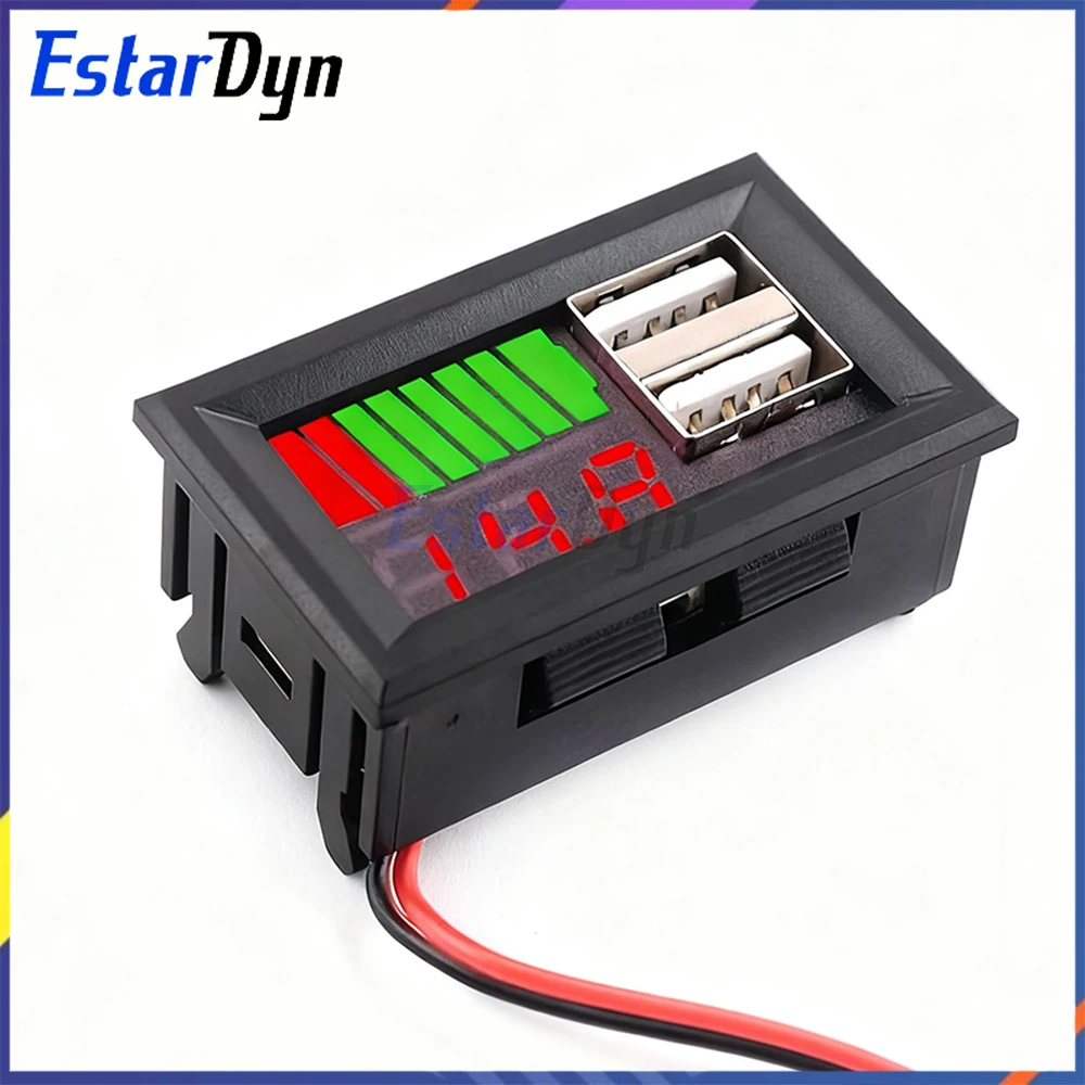 12V Digital LED Voltmeter Dual USB Charger Car Motorcycle Battery Tester Voltage Monitor Phone Fast Charging 2.1A Output